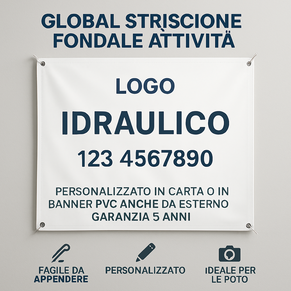 GLOBAL STRISCIONE FONDALE ATTIVITÀ - IDRAULICO - PERSONALIZZATO IN CARTA O IN BANNER PVC ANCHE DA ESTERNO GARANZIA 5 ANNI - 04 benefici utilizzo