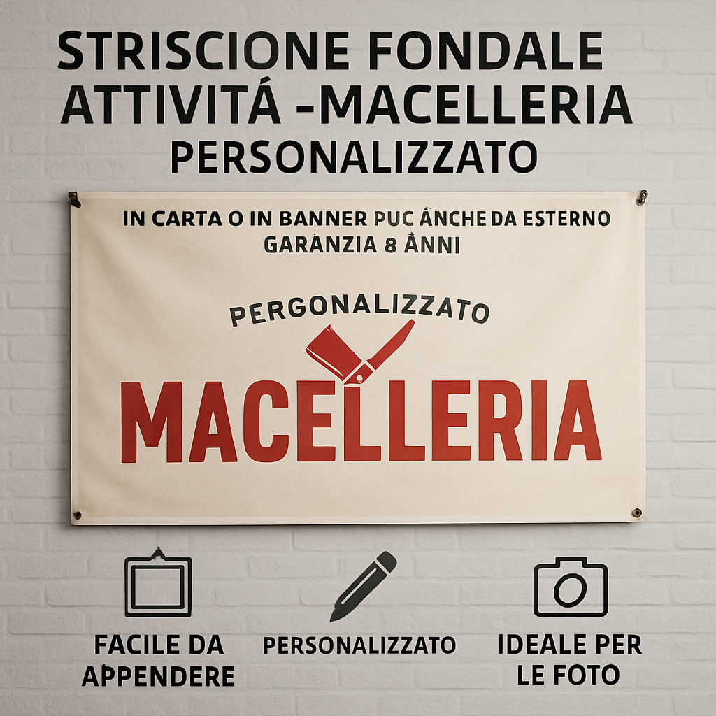 GLOBAL STRISCIONE FONDALE ATTIVITÀ - MACELLERIA - PERSONALIZZATO IN CARTA O IN BANNER PVC ANCHE DA ESTERNO GARANZIA 5 ANNI - 04 benefici utilizzo