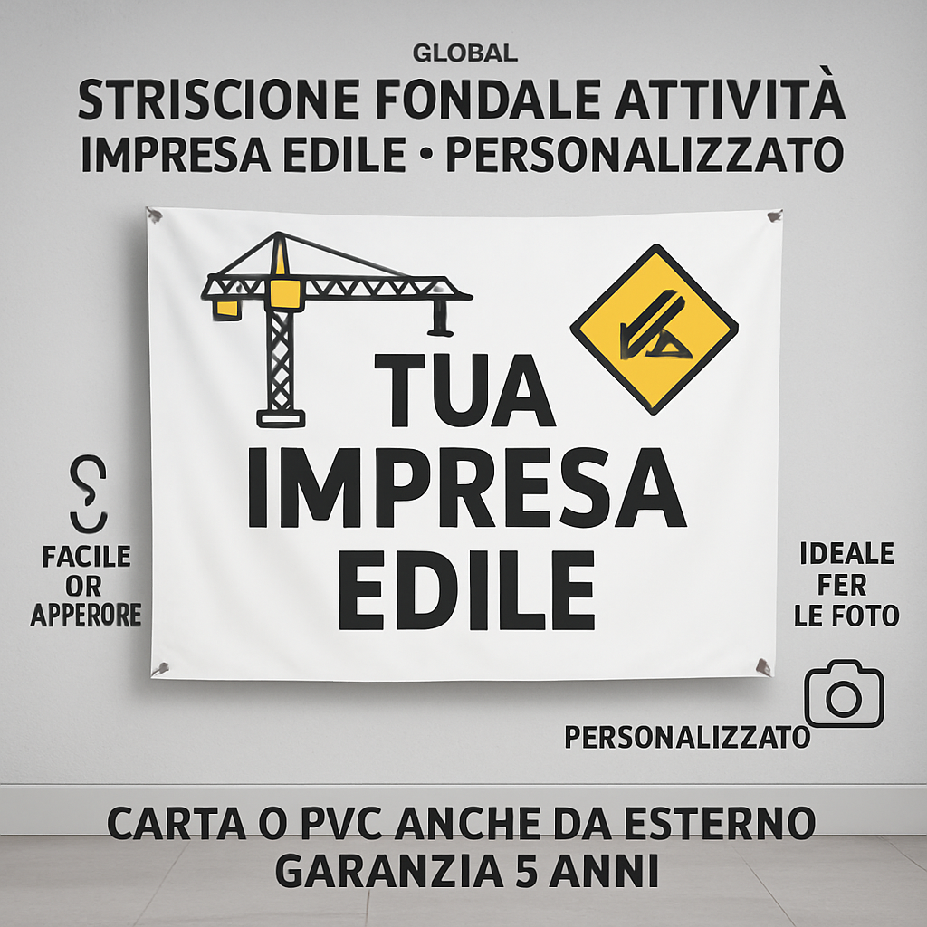 GLOBAL STRISCIONE FONDALE ATTIVITÀ - IMPRESA EDILE - PERSONALIZZATO IN CARTA O IN BANNER PVC ANCHE DA ESTERNO GARANZIA 5 ANNI - 04 benefici utilizzo