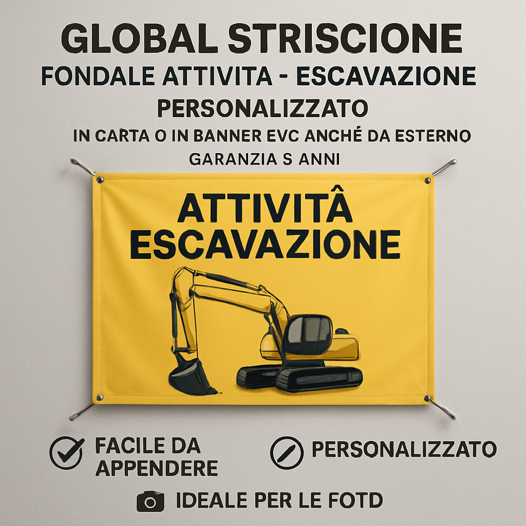 GLOBAL STRISCIONE FONDALE ATTIVITÀ - ESCAVAZIONE - PERSONALIZZATO IN CARTA O IN BANNER PVC ANCHE DA ESTERNO GARANZIA 5 ANNI - 04 benefici utilizzo