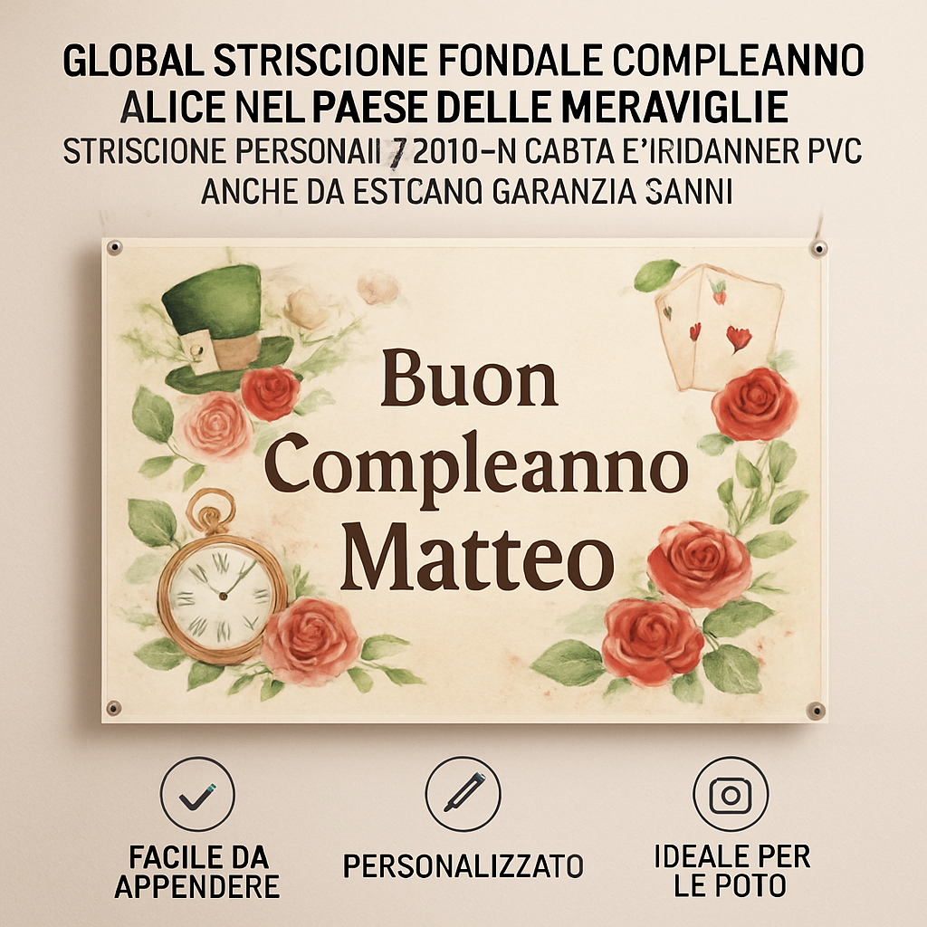 GLOBAL STRISCIONE FONDALE COMPLEANNO - Alice Nel Paese delle Meraviglie - STRISCIONE PERSONALIZZATO IN CARTA O IN BANNER PVC ANCHE DA ESTERNO GARANZIA 5 ANNI - 04 benefici utilizzo