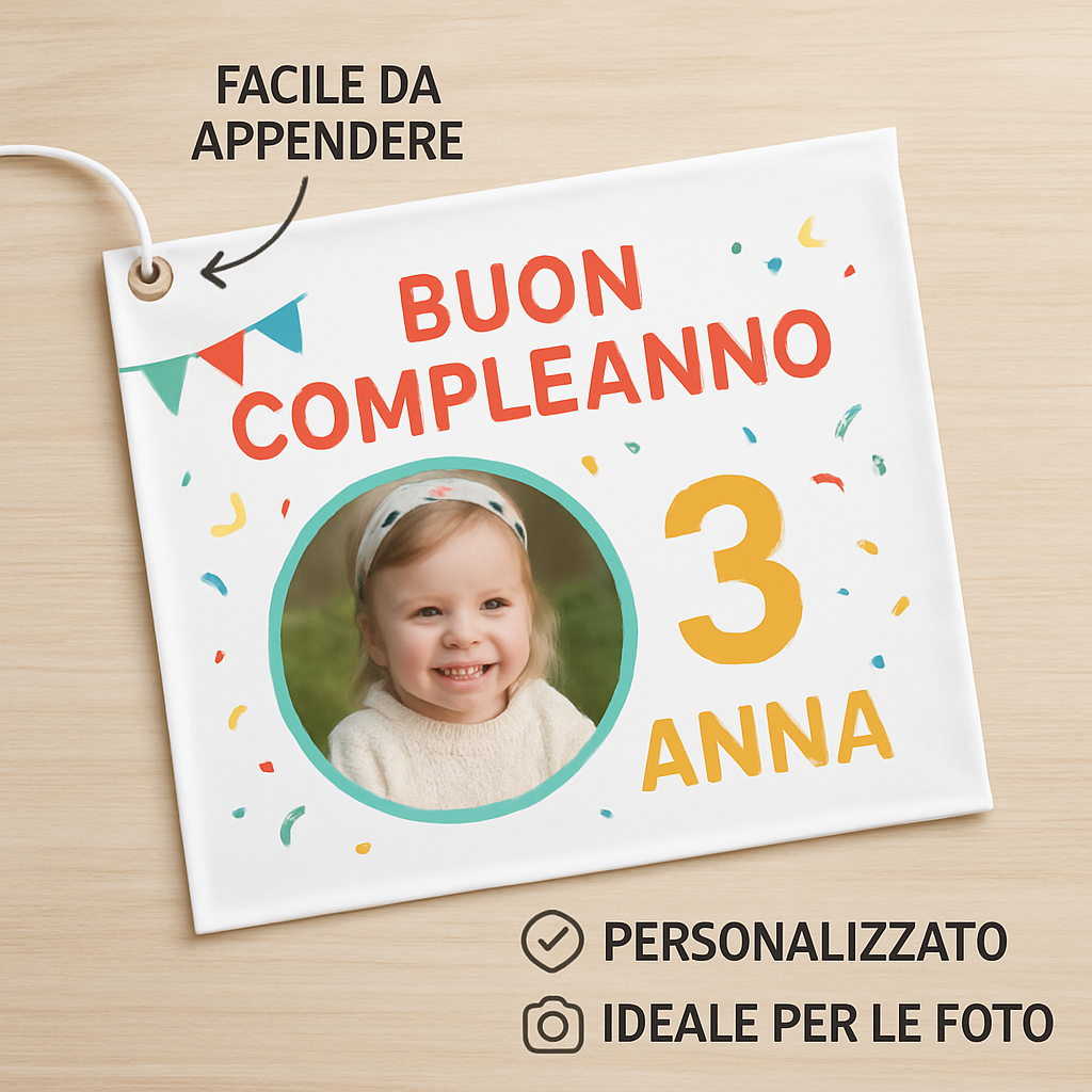 BANNER STRISCIONE compleanno - Topo Tip - CON NOME foto ed età bimbo/a - 04 benefici utilizzo
