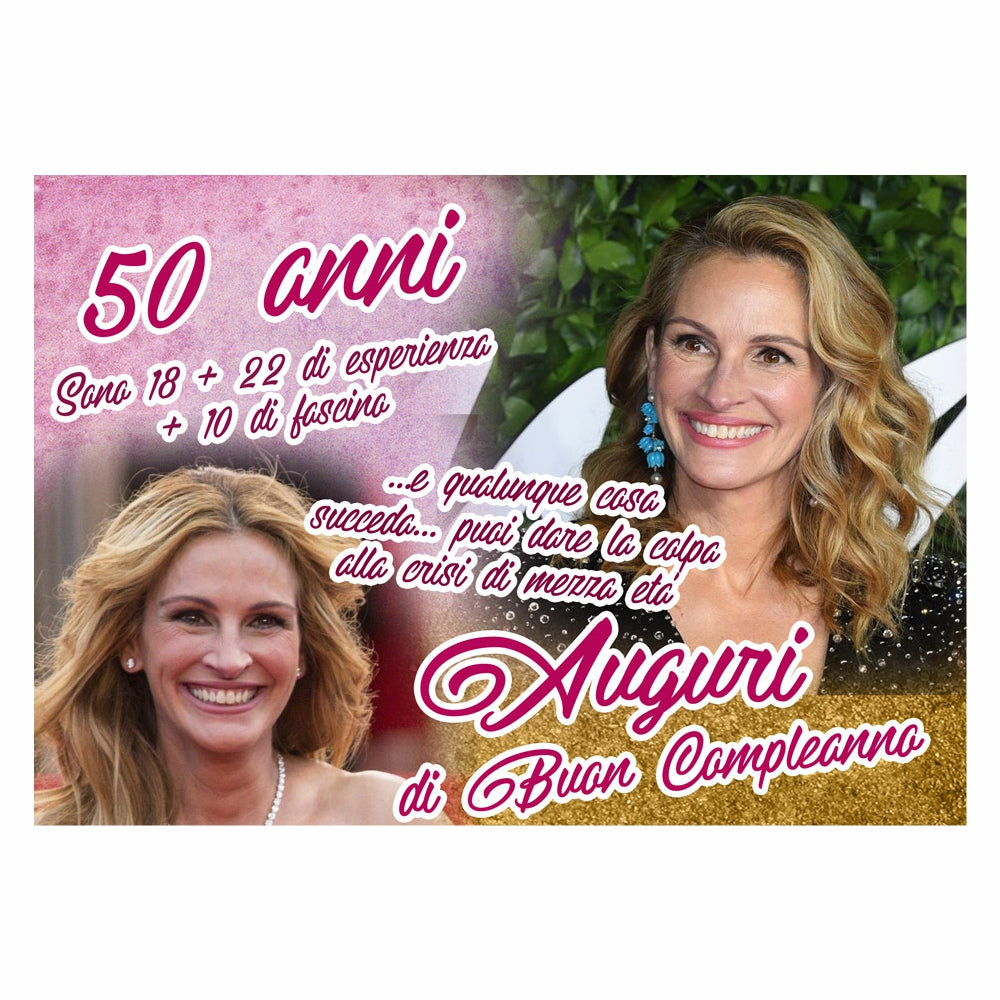 GLOBAL STRISCIONE FONDALE COMPLEANNO - Compleanno 50 Anni mod 4 - STRISCIONE PERSONALIZZATO IN CARTA O IN BANNER PVC ANCHE DA ESTERNO GARANZIA 5 ANNI