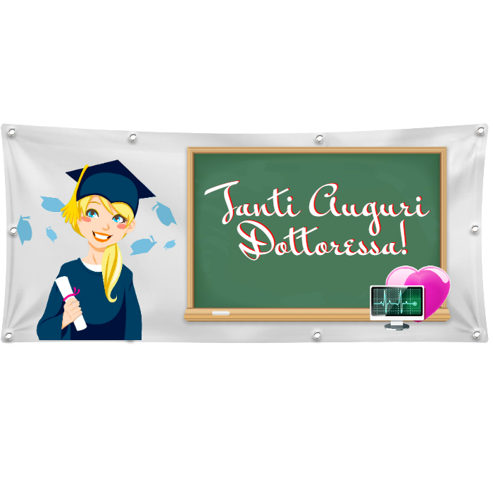 GLOBAL STRISCIONE FONDALE MATRIMONIO - TANTI AUGURI DOTTORESSA - IN CARTA O IN BANNER PVC ANCHE DA ESTERNO GARANZIA 5 ANNI