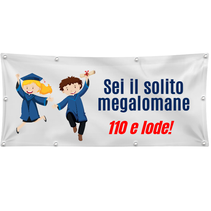 GLOBAL STRISCIONE FONDALE MATRIMONIO - LAUREA 110 LODE - IN CARTA O IN BANNER PVC ANCHE DA ESTERNO GARANZIA 5 ANNI