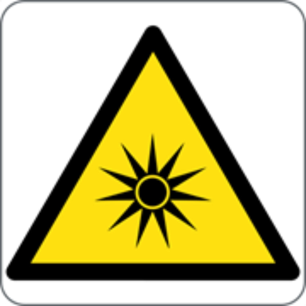 PERICOLO RADIAZIONI OTTICHE - CARTELLO SEGNALETICO QUADRATO ISO 7010 - Adesivo Extra Resistente, Pannello in Forex, Pannello In Alluminio
