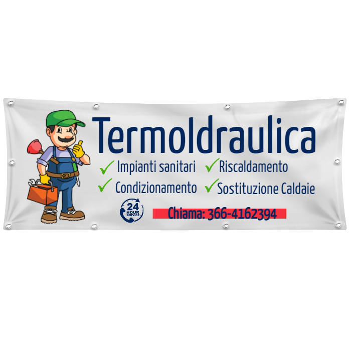 GLOBAL STRISCIONE FONDALE ATTIVITÀ - IDRAULICO - PERSONALIZZATO IN CARTA O IN BANNER PVC ANCHE DA ESTERNO GARANZIA 5 ANNI