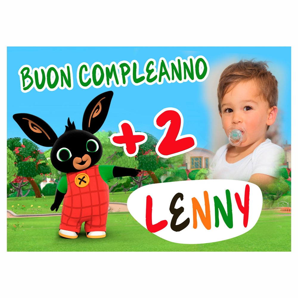 GLOBAL STRISCIONE FONDALE COMPLEANNO - Compleanno Bing mod 3 - STRISCIONE PERSONALIZZATO IN CARTA O IN BANNER PVC ANCHE DA ESTERNO GARANZIA 5 ANNI