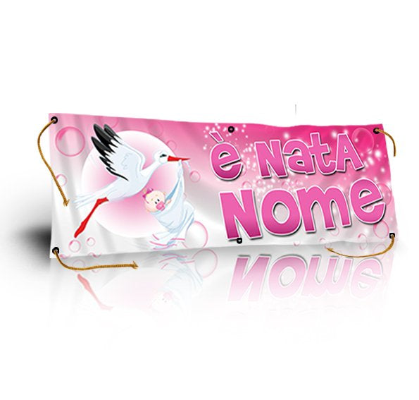 GLOBAL STRISCIONE FONDALE NASCITA - BAMBINA LUNA - IN CARTA O IN BANNER PVC ANCHE DA ESTERNO GARANZIA 5 ANNI