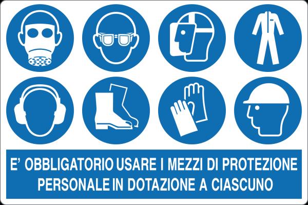 GLOBAL CARTELLO SEGNALETICO - È OBBLIGATORIO USARE I MEZZI DI PROTEZIONE PERSONALE - Adesivo Resistente, Pannello in Forex, Pannello In Alluminio