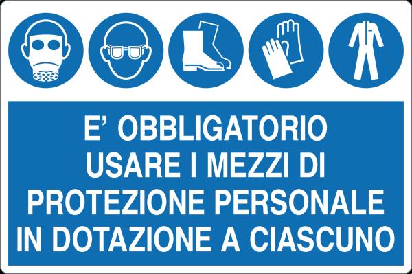 GLOBAL CARTELLO SEGNALETICO - È OBBLIGATORIO USARE I MEZZI DI PROTEZIONE PERSONALE - Adesivo Resistente, Pannello in Forex, Pannello In Alluminio