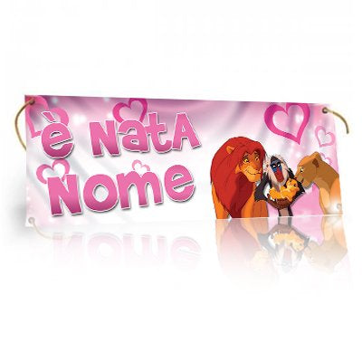 GLOBAL STRISCIONE FONDALE NASCITA - BAMBINA RE LEONE - IN CARTA O IN BANNER PVC ANCHE DA ESTERNO GARANZIA 5 ANNI