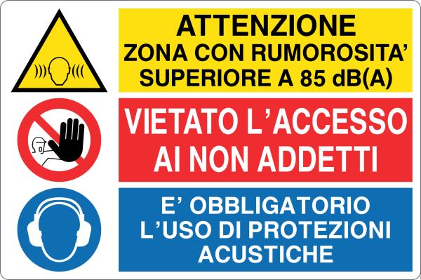 GLOBAL CARTELLO SEGNALETICO - ATTENZIONE ZONA CON RUMOROSITÀ SUPERIORE A 85 dBA - Adesivo Resistente, Pannello in Forex, Pannello In Alluminio