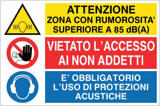 GLOBAL CARTELLO SEGNALETICO - ATTENZIONE ZONA CON RUMOROSITÀ SUPERIORE A 85 dBA - Adesivo Resistente, Pannello in Forex, Pannello In Alluminio