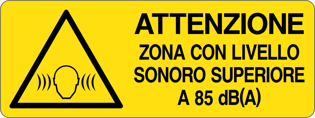ATTENZIONE ZONA CON LIVELLO SONORO SUPERIORE 85 dBA - CARTELLO SEGNALETICO UNI ISO 7010 in Adesivo, Pannello in Forex, Pannello In Alluminio