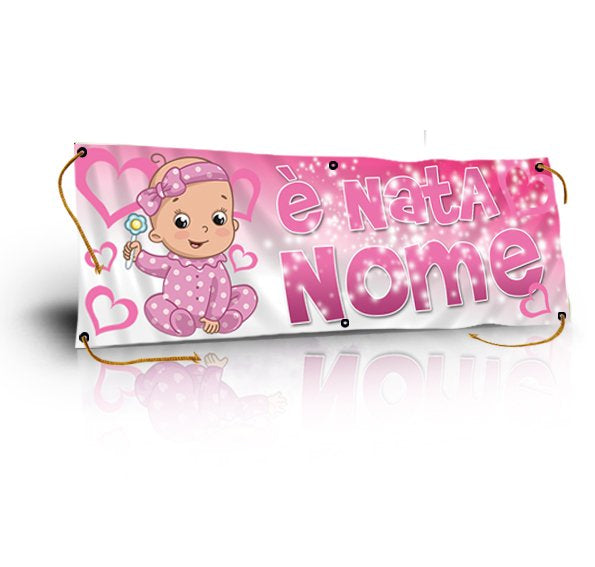 GLOBAL STRISCIONE FONDALE NASCITA - BAMBINA SONAGLIO - IN CARTA O IN BANNER PVC ANCHE DA ESTERNO GARANZIA 5 ANNI