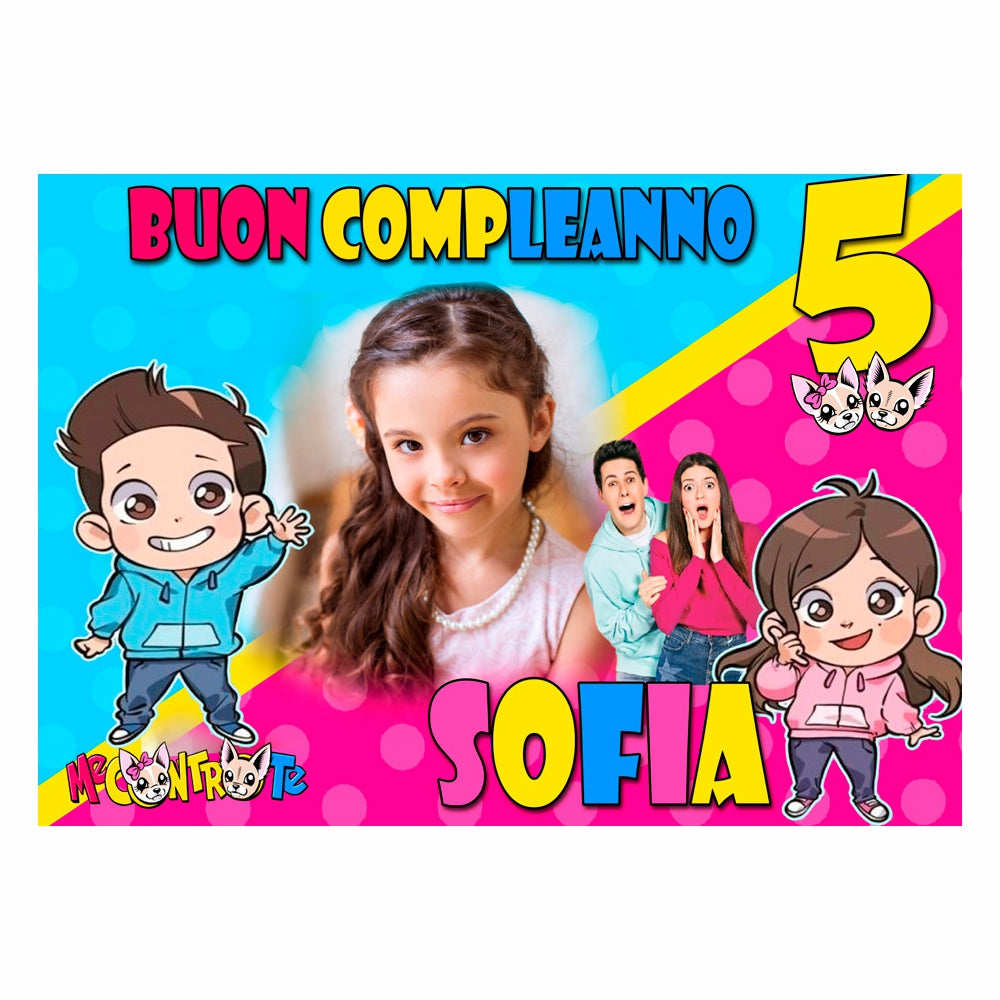 GLOBAL STRISCIONE FONDALE COMPLEANNO - Me Contro Te mod 3 - STRISCIONE PERSONALIZZATO IN CARTA O IN BANNER PVC ANCHE DA ESTERNO GARANZIA 5 ANNI