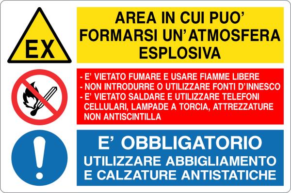 GLOBAL CARTELLO SEGNALETICO - AREA IN CUI PUO' FORMARSI UN'ATMOSFERA ESPLOSIVA - Adesivo Resistente, Pannello in Forex, Pannello In Alluminio