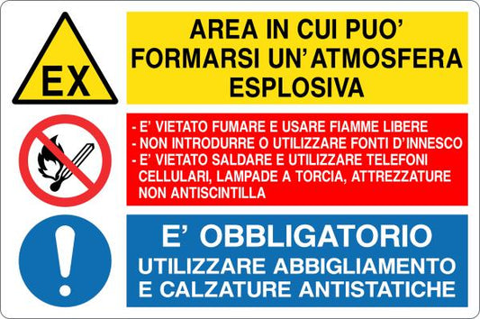 GLOBAL CARTELLO SEGNALETICO - AREA IN CUI PUO' FORMARSI UN'ATMOSFERA ESPLOSIVA - Adesivo Resistente, Pannello in Forex, Pannello In Alluminio