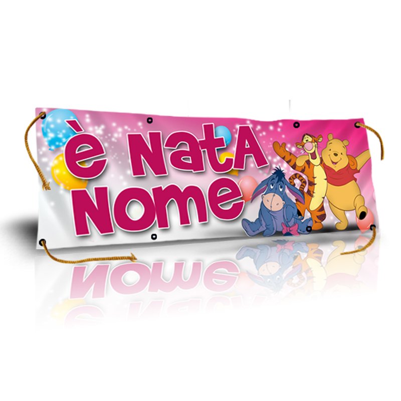 GLOBAL STRISCIONE FONDALE NASCITA - BAMBINA WINNIE THE POOH - IN CARTA O IN BANNER PVC ANCHE DA ESTERNO GARANZIA 5 ANNI