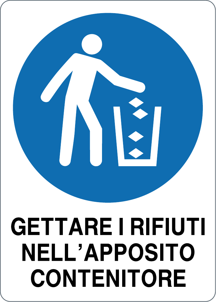 GLOBAL CARTELLO SEGNALETICO - GETTARE I RIFIUTI NELL'APPOSITO CONTENITORE - Adesivo Resistente, Pannello in Forex, Pannello In Alluminio