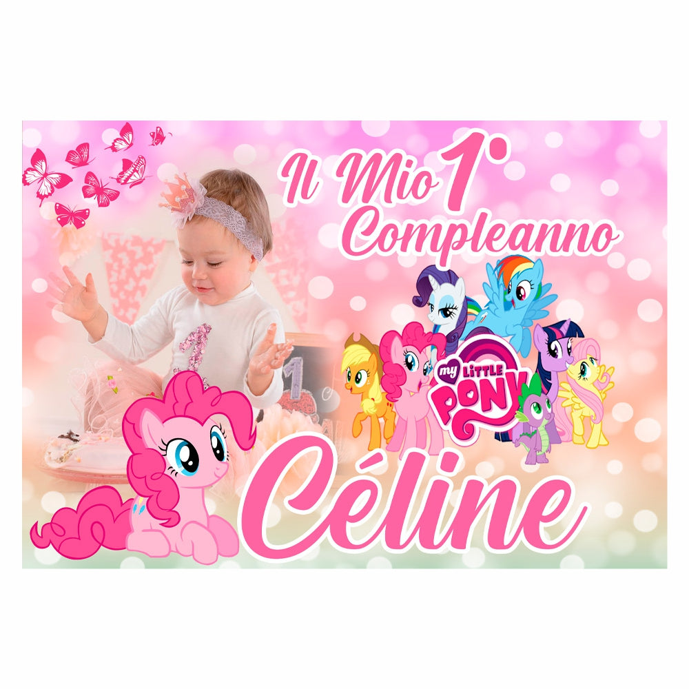 GLOBAL STRISCIONE FONDALE COMPLEANNO - My Little Pony - STRISCIONE PERSONALIZZATO IN CARTA O IN BANNER PVC ANCHE DA ESTERNO GARANZIA 5 ANNI