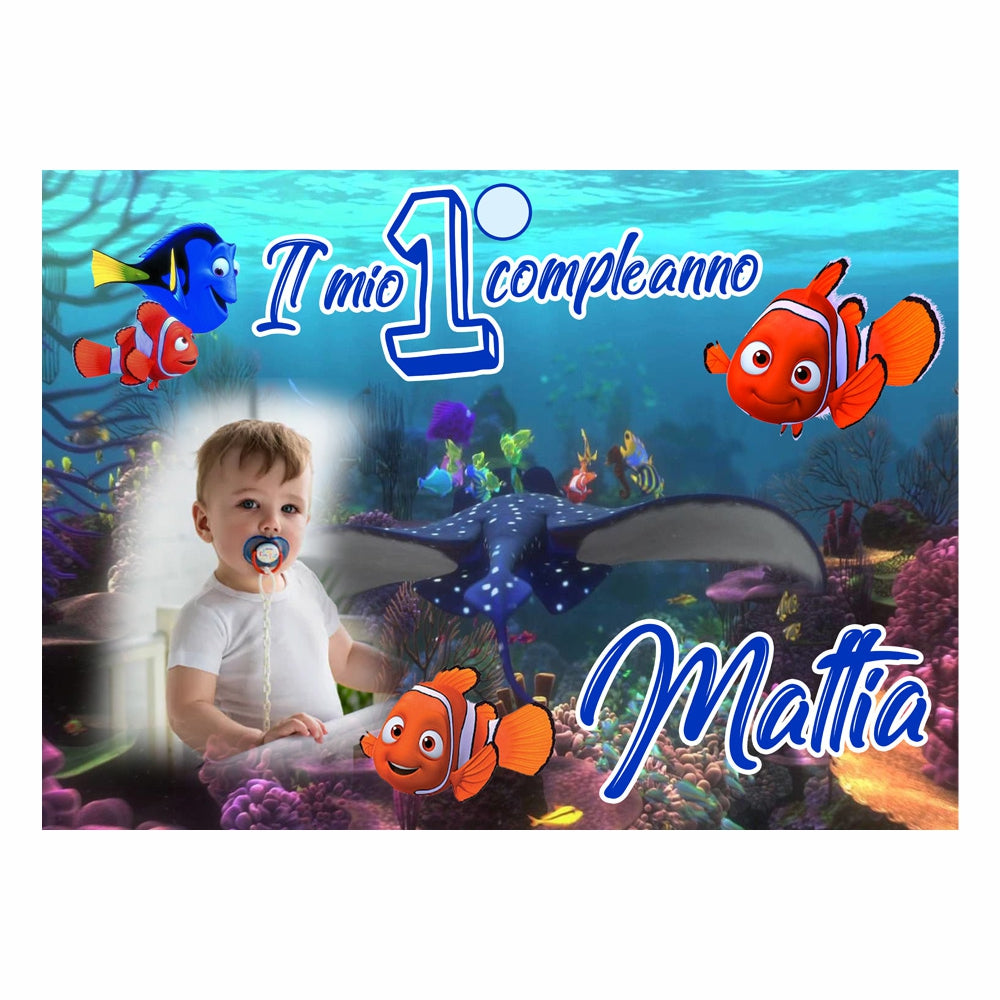 GLOBAL STRISCIONE FONDALE COMPLEANNO - Nemo - STRISCIONE PERSONALIZZATO IN CARTA O IN BANNER PVC ANCHE DA ESTERNO GARANZIA 5 ANNI