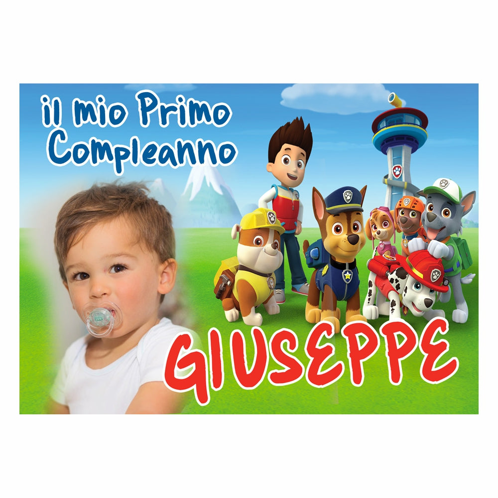 GLOBAL STRISCIONE FONDALE COMPLEANNO - Paw Patrol - STRISCIONE PERSONALIZZATO IN CARTA O IN BANNER PVC ANCHE DA ESTERNO GARANZIA 5 ANNI