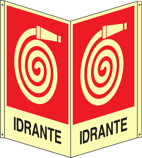 GLOBAL CARTELLO SEGNALETICO BIFACCIALE LUMINESCENTE - IDRANTE - In Alluminio Con Adesivo Luminescente Con Stampa Diretta U.V. (IDEALE ANCHE PER ESTERNO)