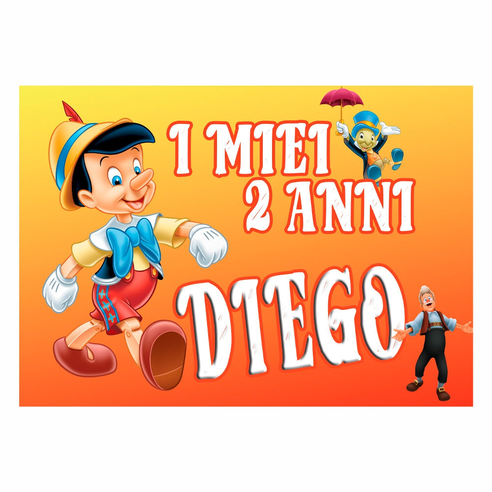 GLOBAL STRISCIONE FONDALE COMPLEANNO - Pinocchio - STRISCIONE PERSONALIZZATO IN CARTA O IN BANNER PVC ANCHE DA ESTERNO GARANZIA 5 ANNI