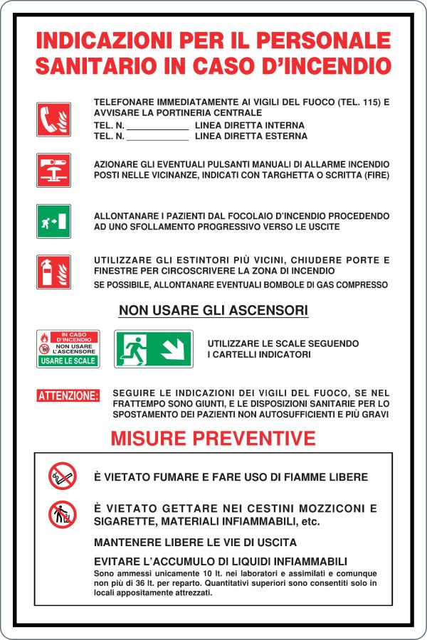 GLOBAL CARTELLO SEGNALETICO - INDICAZIONI PER IL PERSONALE IN CASO DI INCENDIO - Adesivo Resistente, Pannello in Forex, Pannello In Alluminio