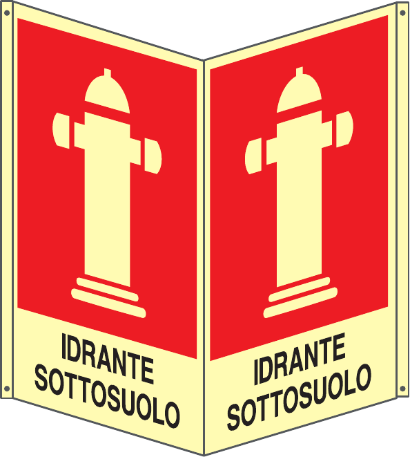 GLOBAL CARTELLO SEGNALETICO BIFACCIALE LUMINESCENTE - IDRANTE SOTTOSUOLO - In Alluminio Con Adesivo Luminescente Con Stampa Diretta U.V. (IDEALE ANCHE PER ESTERNO)