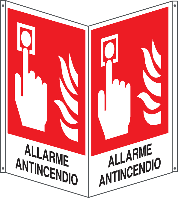 GLOBAL CARTELLO SEGNALETICO BIFACCIALE QUADRATO - ALLARME ANTINCENDIO - In Alluminio Con Stampa Diretta U.V. (IDEALE ANCHE PER ESTERNO)