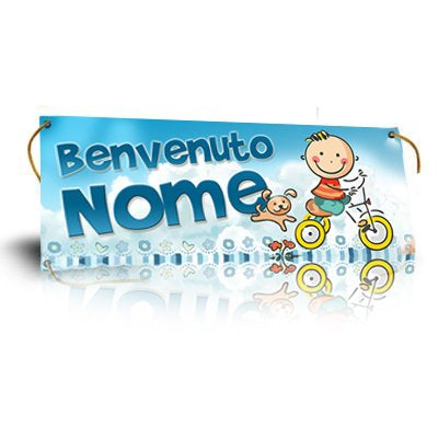 GLOBAL STRISCIONE FONDALE NASCITA - BAMBINO CON TRICICLO - IN CARTA O IN BANNER PVC ANCHE DA ESTERNO GARANZIA 5 ANNI
