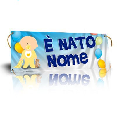 GLOBAL STRISCIONE FONDALE NASCITA - È NATO BAMBINO - IN CARTA O IN BANNER PVC ANCHE DA ESTERNO GARANZIA 5 ANNI