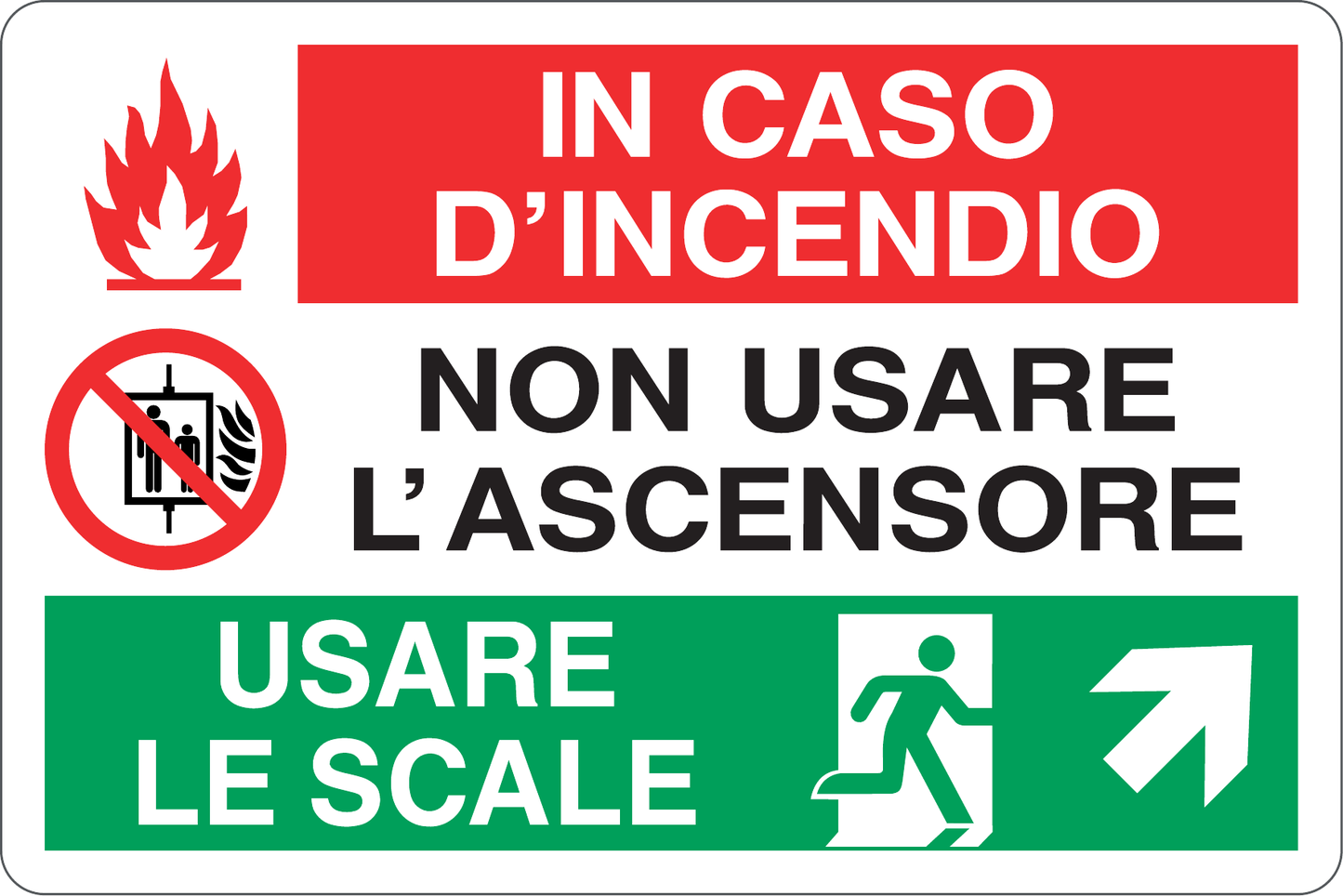 GLOBAL CARTELLO SEGNALETICO - IN CASO DI INCENDIO NON USARE L'ASCENSORE - Adesivo Resistente, Pannello in Forex, Pannello In Alluminio