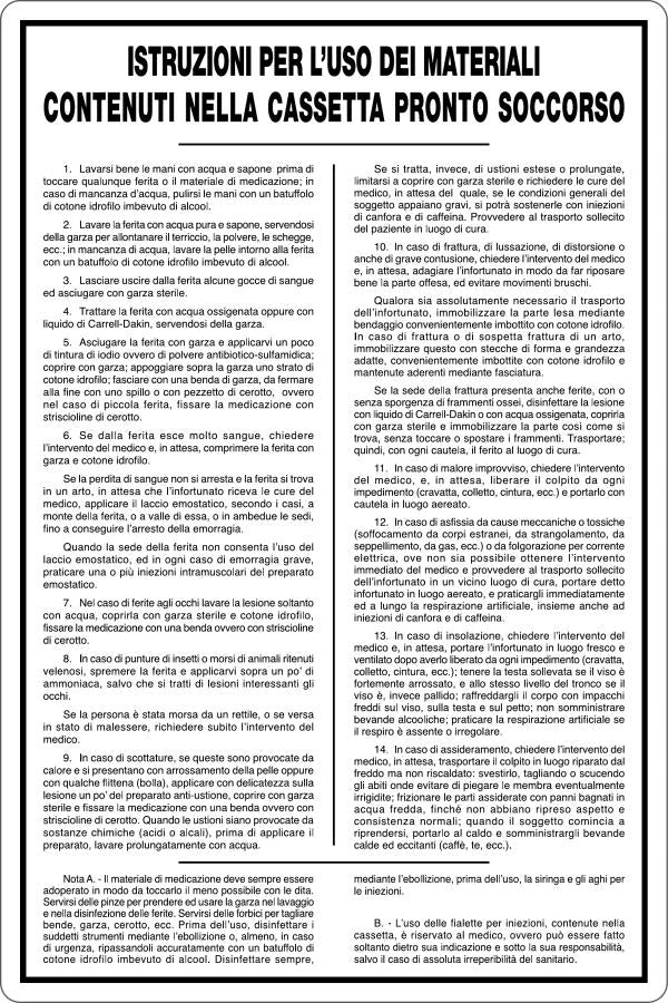 GLOBAL CARTELLO SEGNALETICO - CASSETTA PRONTO SOCCORSO - ISTRUZIONI PER L'USO - Adesivo Resistente, Pannello in Forex, Pannello In Alluminio