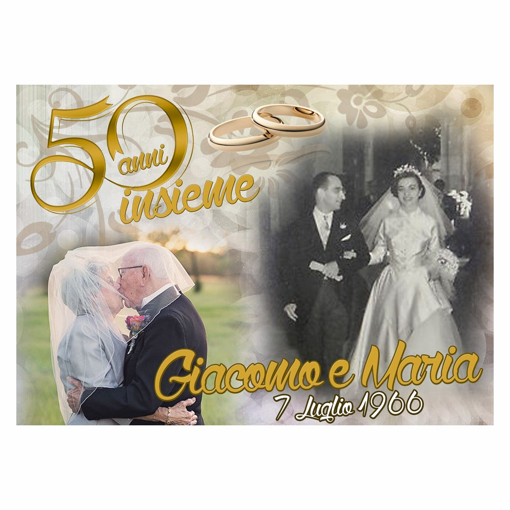 GLOBAL STRISCIONE FONDALE MATRIMONIO - Anniversario 50 Anni Insieme - STRISCIONE PERSONALIZZATO IN CARTA O IN BANNER PVC ANCHE DA ESTERNO GARANZIA 5 ANNI
