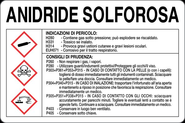 GLOBAL CARTELLO SEGNALETICO - ANIDRIDE SOLFOROSA RISCHI E CONSIGLI DI PRUDENZA - Adesivo Resistente, Pannello in Forex, Pannello In Alluminio