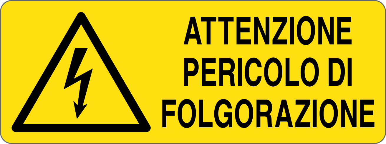 ATTENZIONE PERICOLO DI FOLGORAZIONE - CARTELLO SEGNALETICO UNI ISO 7010 in Adesivo, Pannello in Forex, Pannello In Alluminio