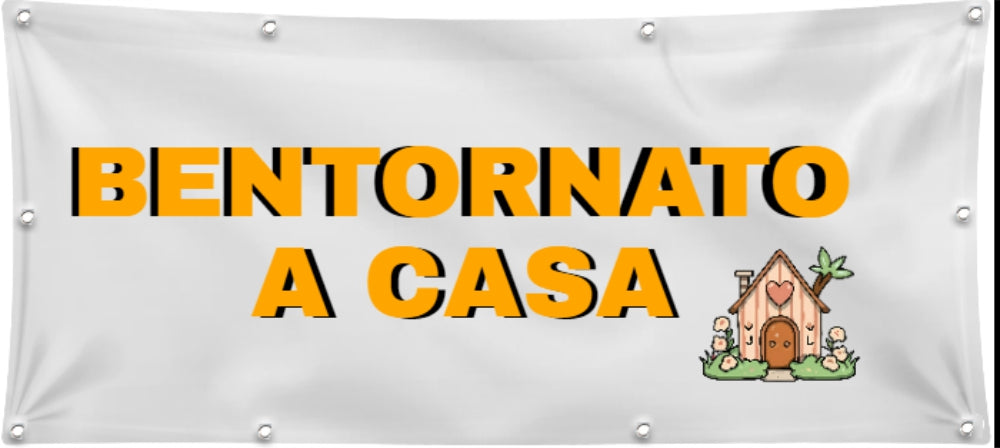 GLOBAL STRISCIONE FONDALE ANNIVERSARIO - BENTORNATO A CASA - IN CARTA O IN BANNER PVC ANCHE DA ESTERNO GARANZIA 5 ANNI