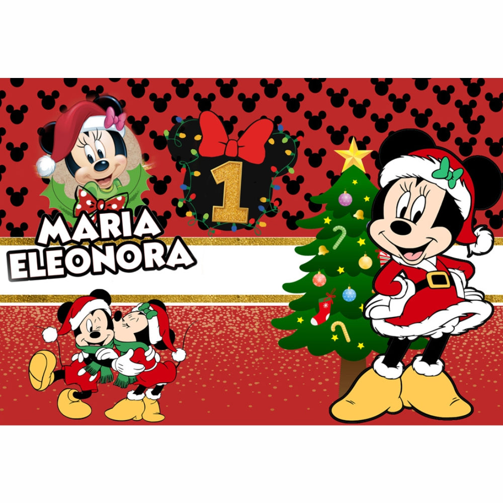 GLOBAL STRISCIONE FONDALE COMPLEANNO - Minnie Topolina Natale - STRISCIONE PERSONALIZZATO IN CARTA O IN BANNER PVC ANCHE DA ESTERNO GARANZIA 5 ANNI