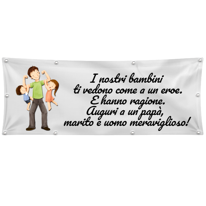 GLOBAL STRISCIONE FONDALE ANNIVERSARIO - FESTA DEL PAPA’ - IN CARTA O IN BANNER PVC ANCHE DA ESTERNO GARANZIA 5 ANNI