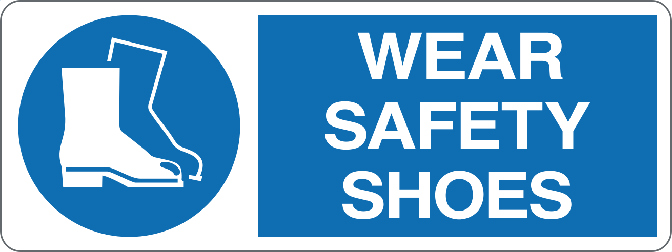 WEAR SAFETY SHOES - CARTELLO SEGNALETICO UNI ISO 7010 in Adesivo, Pannello in Forex, Pannello In Alluminio