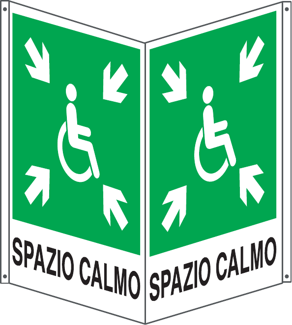 GLOBAL CARTELLO SEGNALETICO BIFACCIALE - SPAZIO CALMO - In Alluminio Con Stampa Diretta U.V. (IDEALE ANCHE PER ESTERNO)