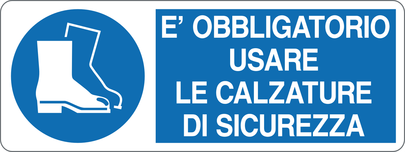 È OBBLIGATORIO USARE LE CALZATURE DI SICUREZZA - CARTELLO SEGNALETICO UNI ISO 7010 in Adesivo, Pannello in Forex, Pannello In Alluminio