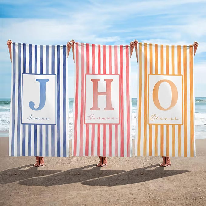 Vestin Telo da spiaggia personalizzato - STRISCE COLORATE CON INIZIALE - con Nome personalizzato - asciugamano da bagno asciugamano da piscina asciugamano da spiaggia per vacanze