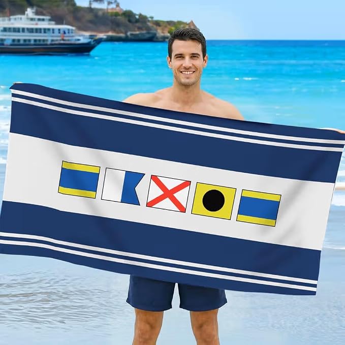 Vestin Telo da spiaggia personalizzato - BANDIERA NAUTICA - con Nome personalizzato - asciugamano da bagno asciugamano da piscina asciugamano da spiaggia per vacanze