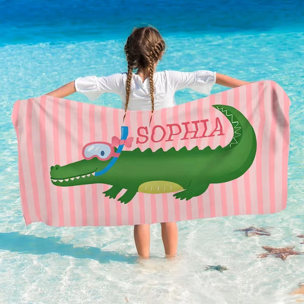 Vestin Telo da spiaggia personalizzato - ALLIGATORE SUB - con Nome personalizzato - asciugamano da bagno asciugamano da piscina asciugamano da spiaggia per vacanze