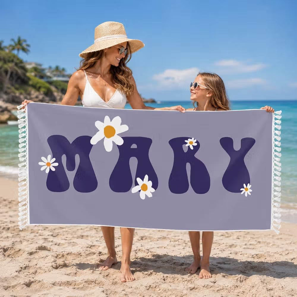 Vestin Telo da spiaggia personalizzato - MARGHERITE - con Nome personalizzato - asciugamano da bagno asciugamano da piscina asciugamano da spiaggia per vacanze